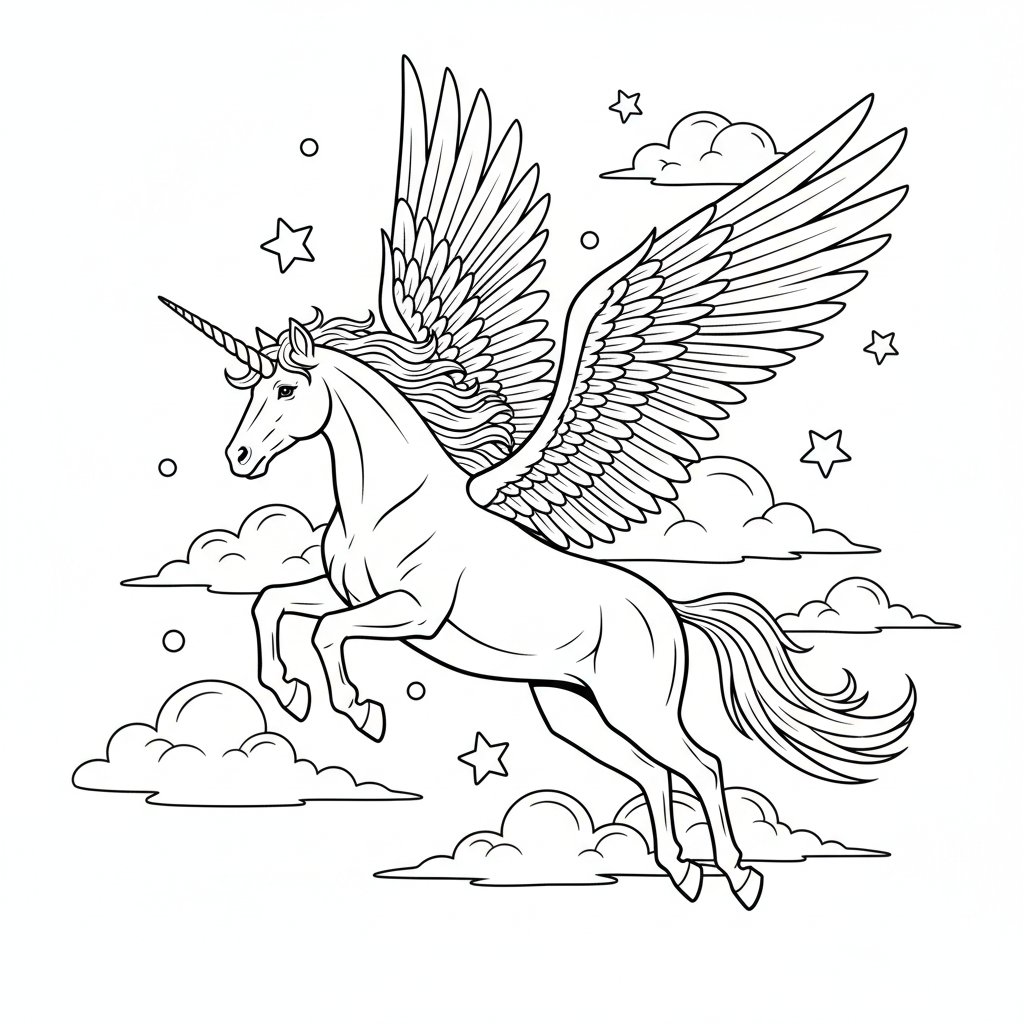 Licorne volante à colorier